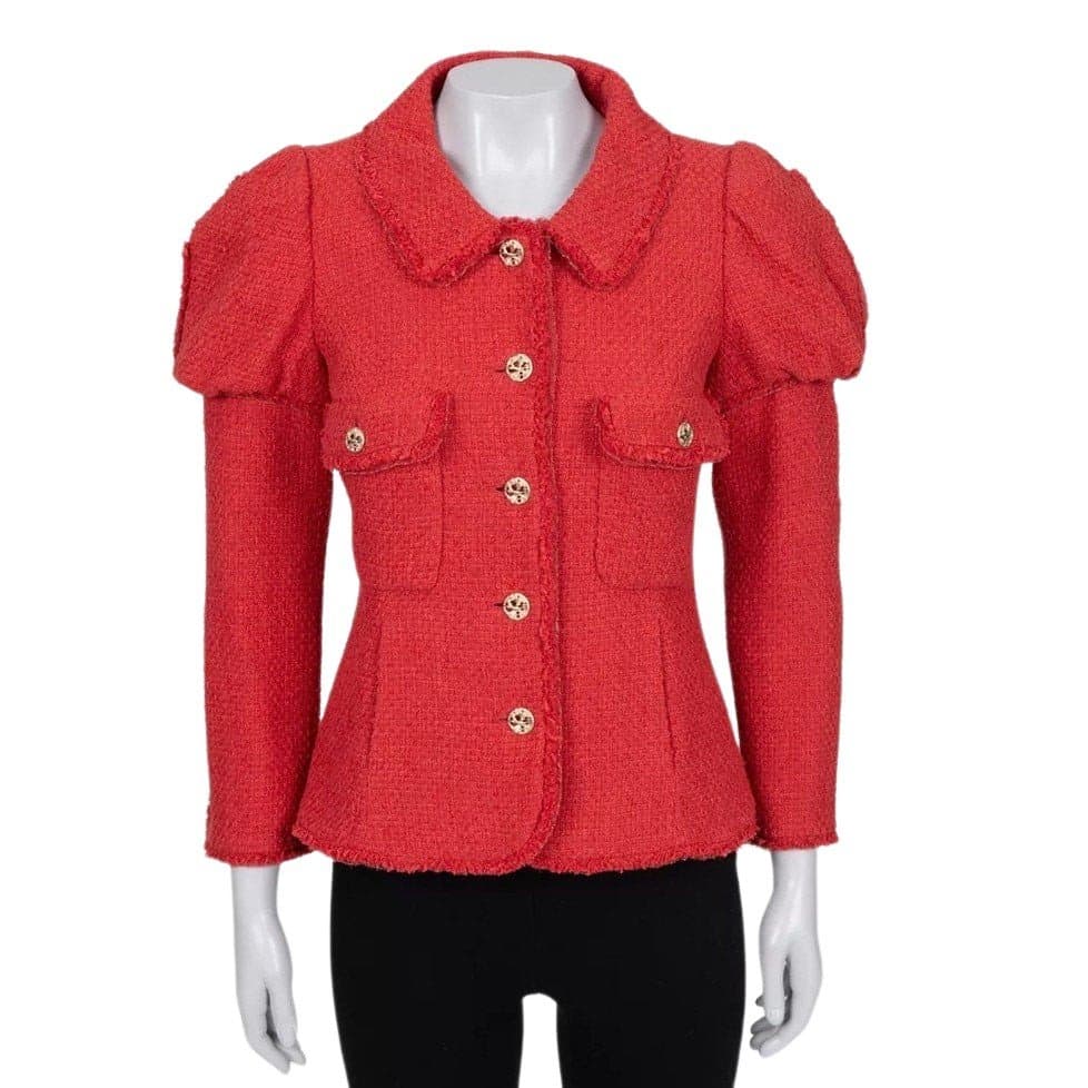 Chanel Chanel Spring 2010 Red Tweed Puffed Shoulders Jacket EU 36 pre-owned