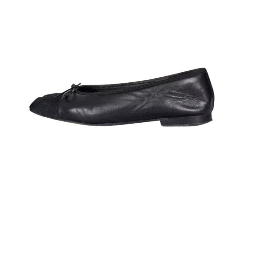 Chanel Chanel Black Leather  Textile Toe Ballet Flats Sz.37.5 pre-owned