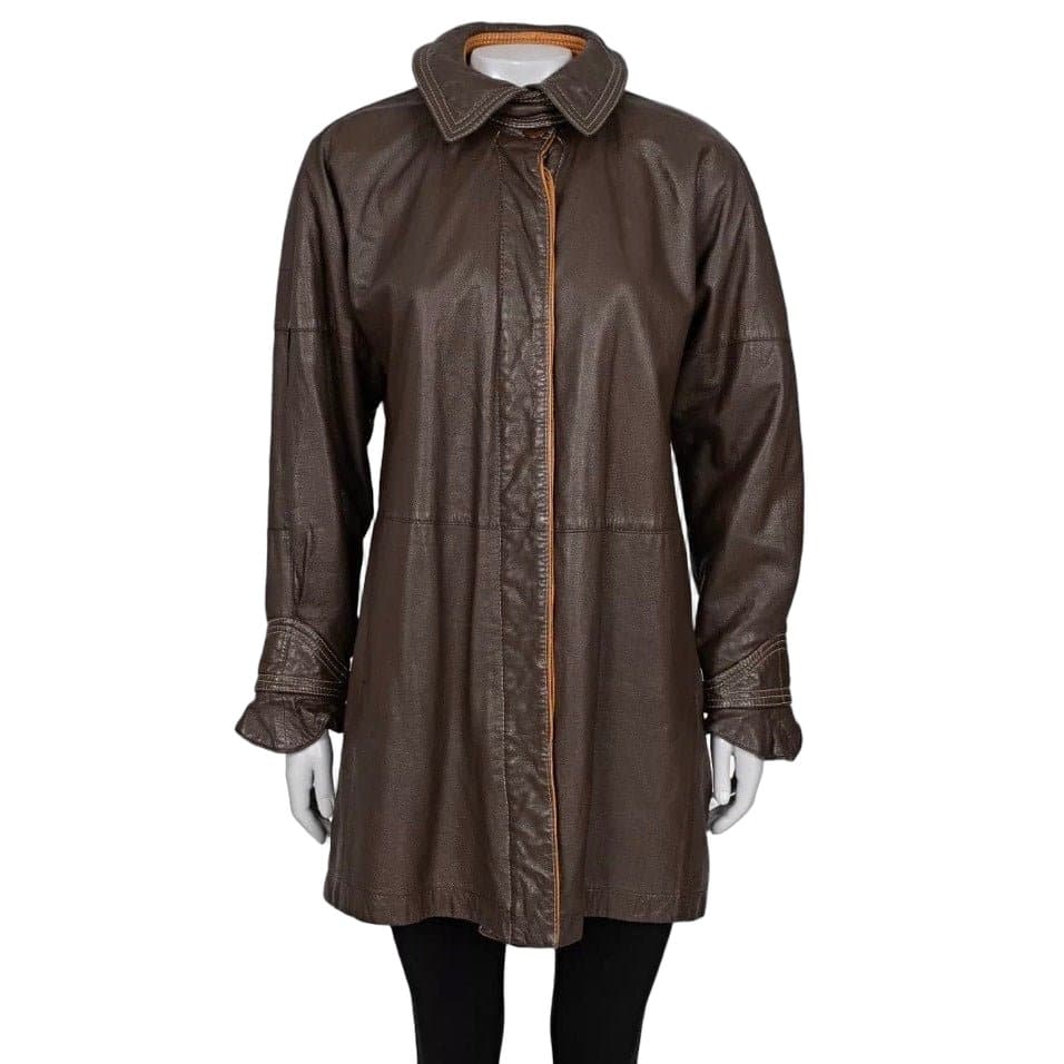 Gianfranco Ferré Ferre Classic Brown Leather Jacket Sz M Pre-owned