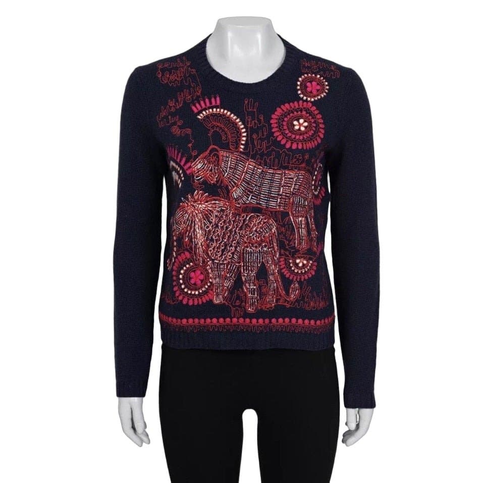 Christian Dior Christian Dior Blue Cashmere Embroidered Jumper 38/M pre-owned