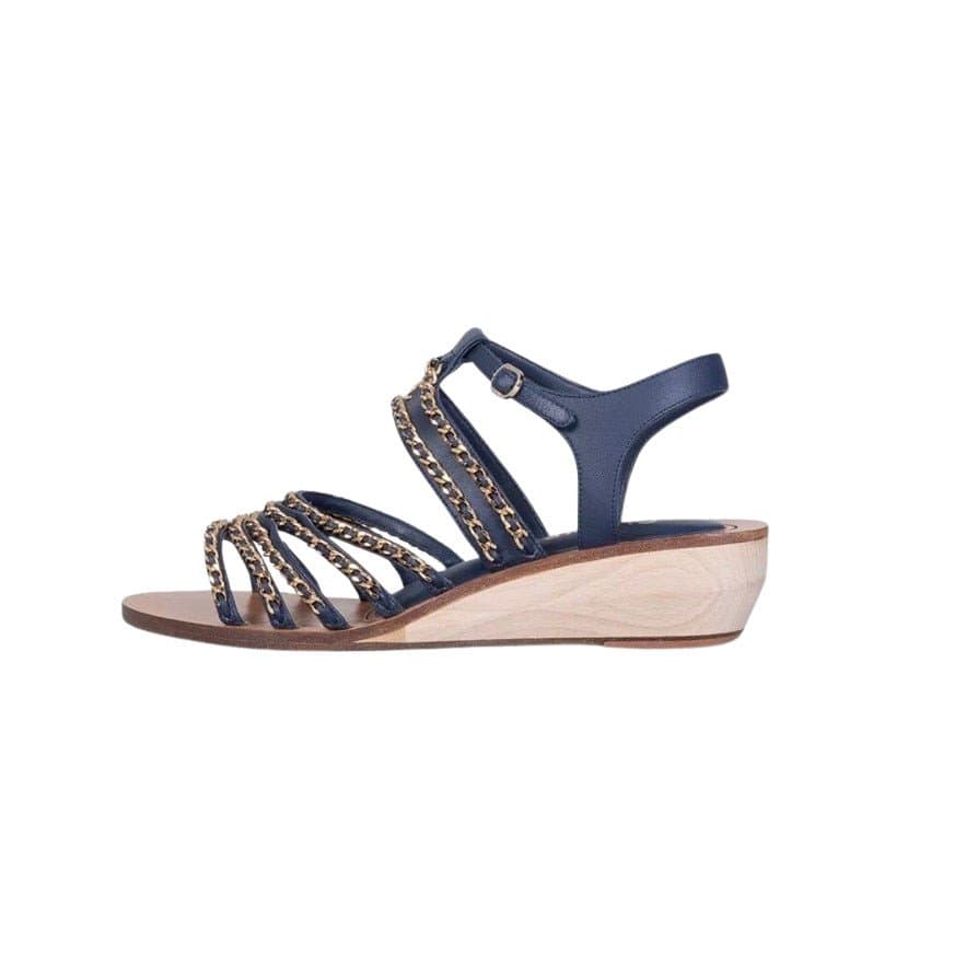 Chanel Chanel Blue Leather Chain Sandals - Size 40 Pre-owned