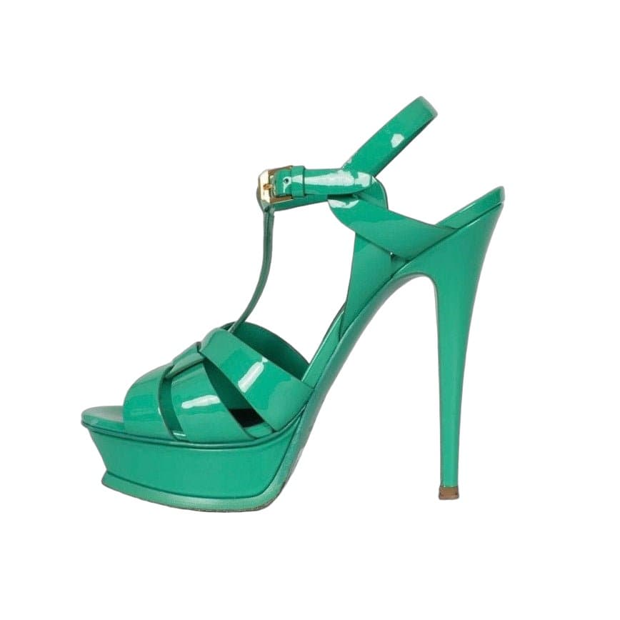 Saint Laurent Saint Laurent Green Leather Platform Sandals Sz.38.5 pre-owned