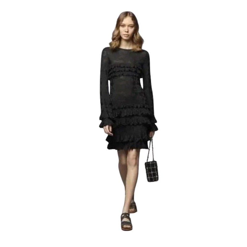 Chanel Chanel 2020 Black Viscose Tiered Ruffle Dress sz.40 pre-owned