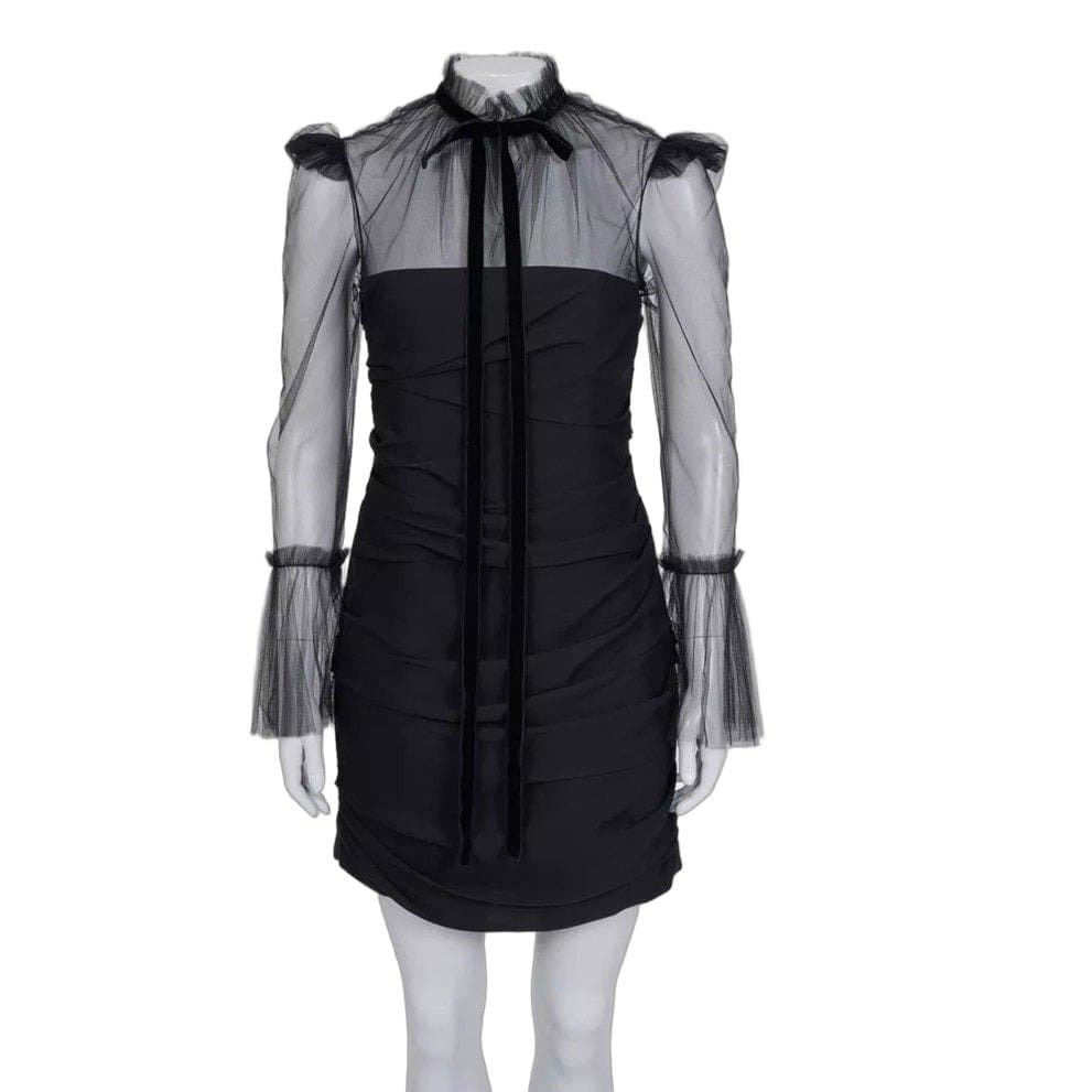 Khaite Khaite Black Silk Cocktail Dress with Sheer Sleeves XS pre-owned