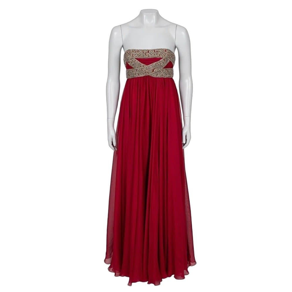 Marchesa Marchesa Red Silk Crystal Embellished Maxi Dress Sz 6/M pre-owned