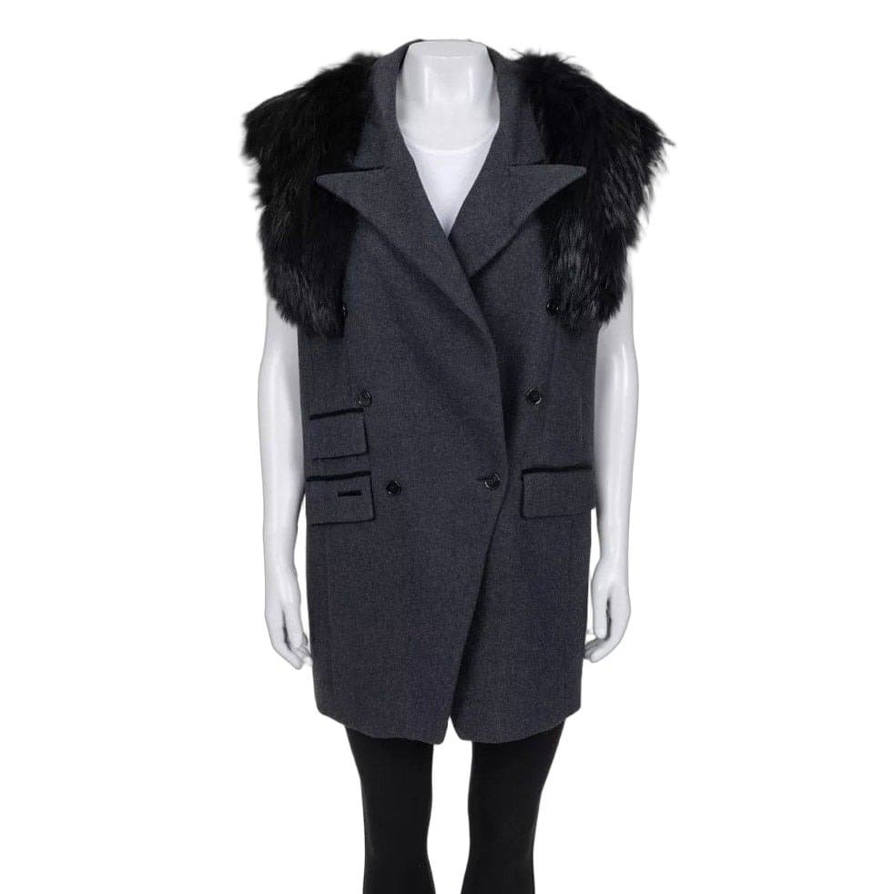 Dolce & Gabbana Dolce & Gabbana Gray Wool & Faux Fur Double-Breasted Vest Sz.40 pre-owned