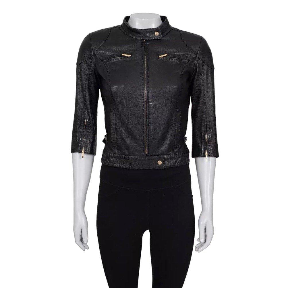 Fendi Fendi Black Leather Cropped Sleeve Jacket sz.40 pre-owned
