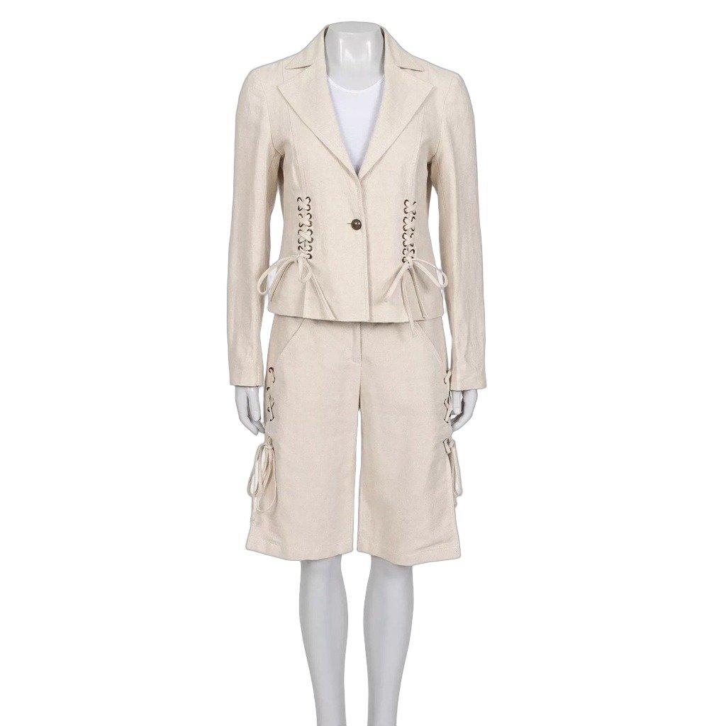 Valentino NWOT Valentino Roma Beige Cotton-Linen Shorts & Jacket Set Sz.40 Pre-owned
