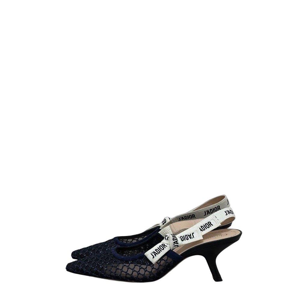 Christian Dior Christian Dior J'Adior Black & Beige Mesh Slingback Pumps Sz.38 Pre-owned