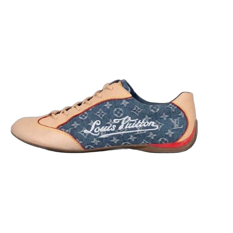 Louis Vuitton Louis Vuitton Beige Leather & Denim Athletic Sneakers Sz 39 pre-owned