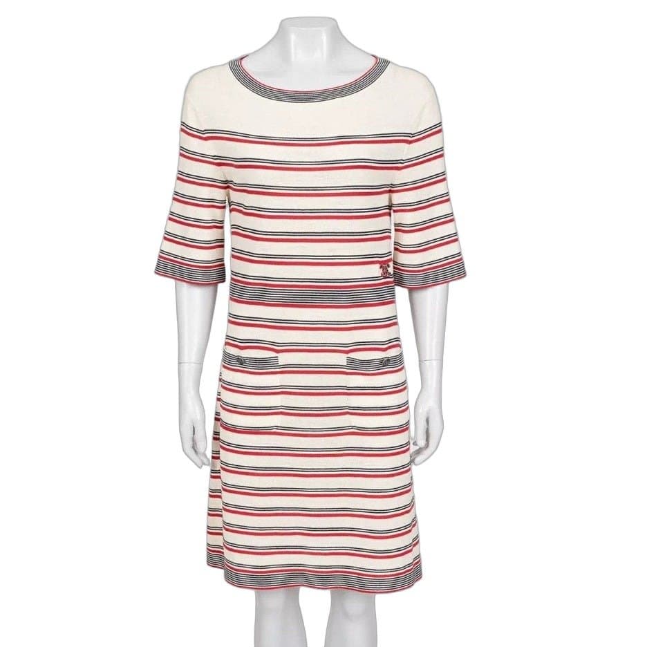 Chanel Chanel Beige Striped Print Dress - Size FR36/S pre-owned
