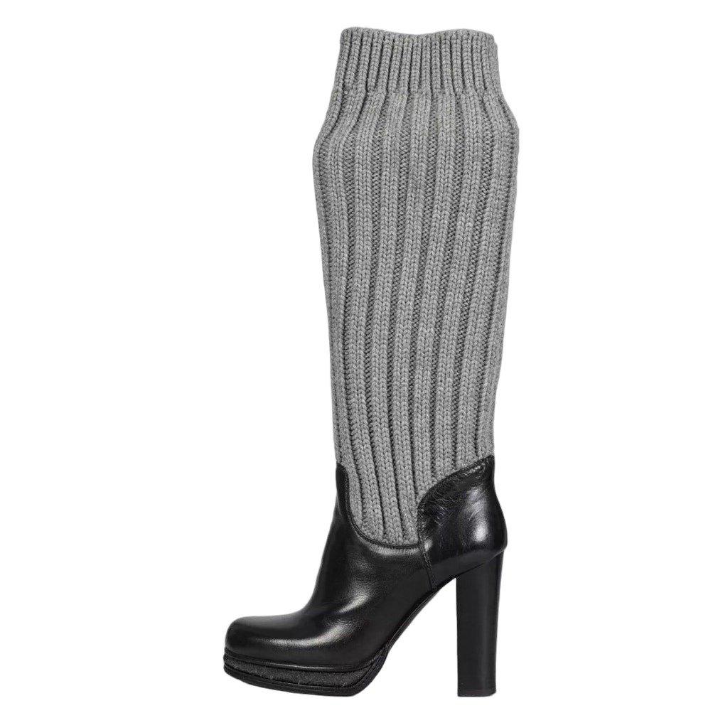 Dolce & Gabbana Dolce & Gabbana Black Leather Knitted Boots sz.37 pre-owned
