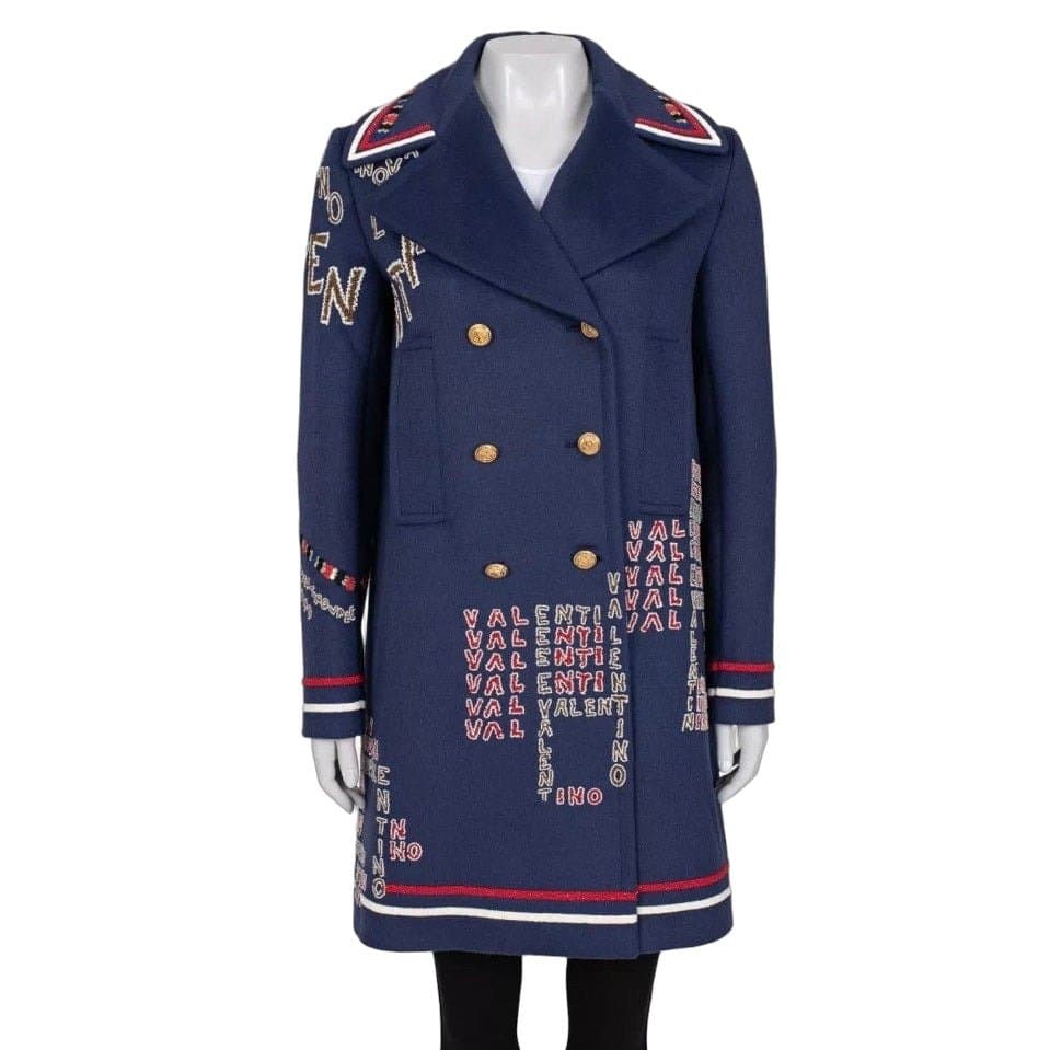 Valentino Valentino Blue Sequin Wool Angora Blend Coat - Size Sz.44/L Pre-owned