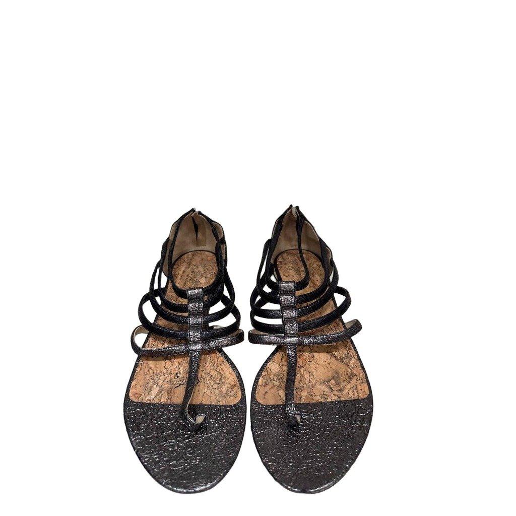 Chanel CHANEL T-Strap Metallic Gunmetal Zip Sandals Size 42 pre-owned