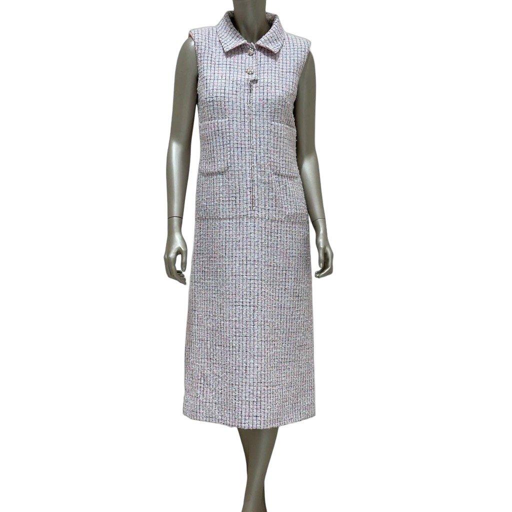 Chanel CHANEL Light Pink & White Fantasy Tweed Dress Sz.38 pre-owned
