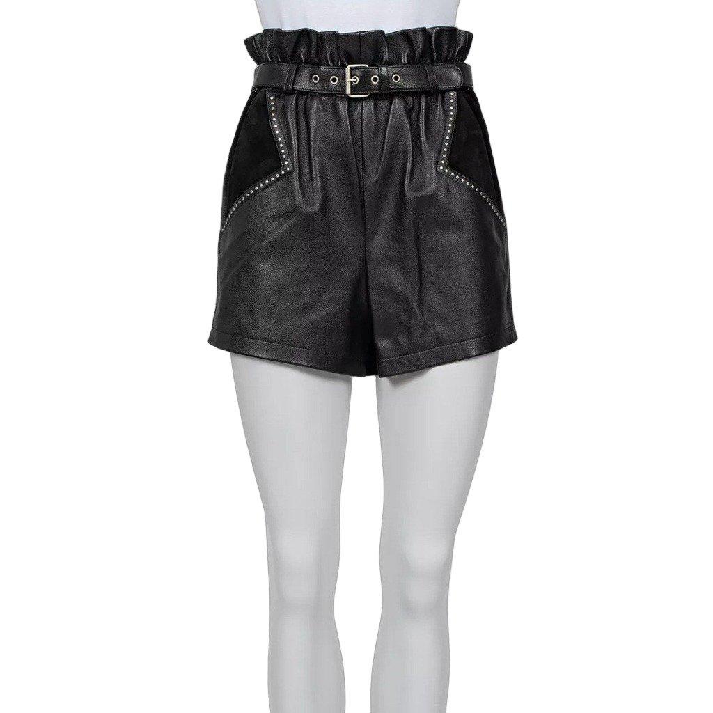 Saint Laurent Saint Laurent Black Leather Elastic Waist Shorts Sz.36/S Pre-owned