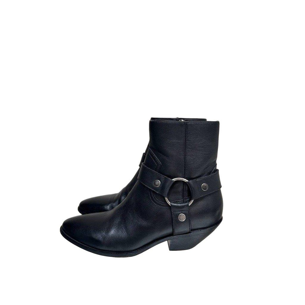 Saint Laurent Saint Laurent Black Leather Texan Ankle Boots Sz.37 pre-owned