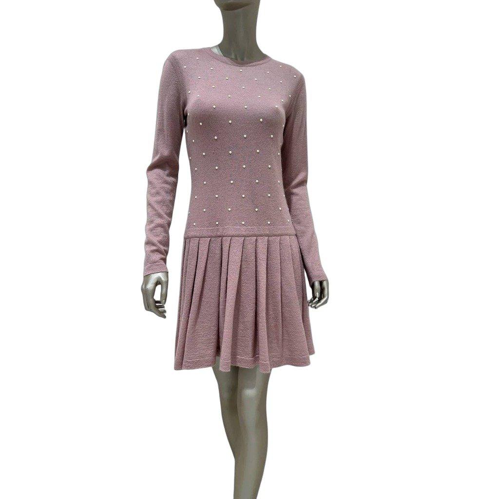 Chanel CHANEL 2014 Pink & White Pearl Mohair-Cashmere Dress Sz.38 pre-owned