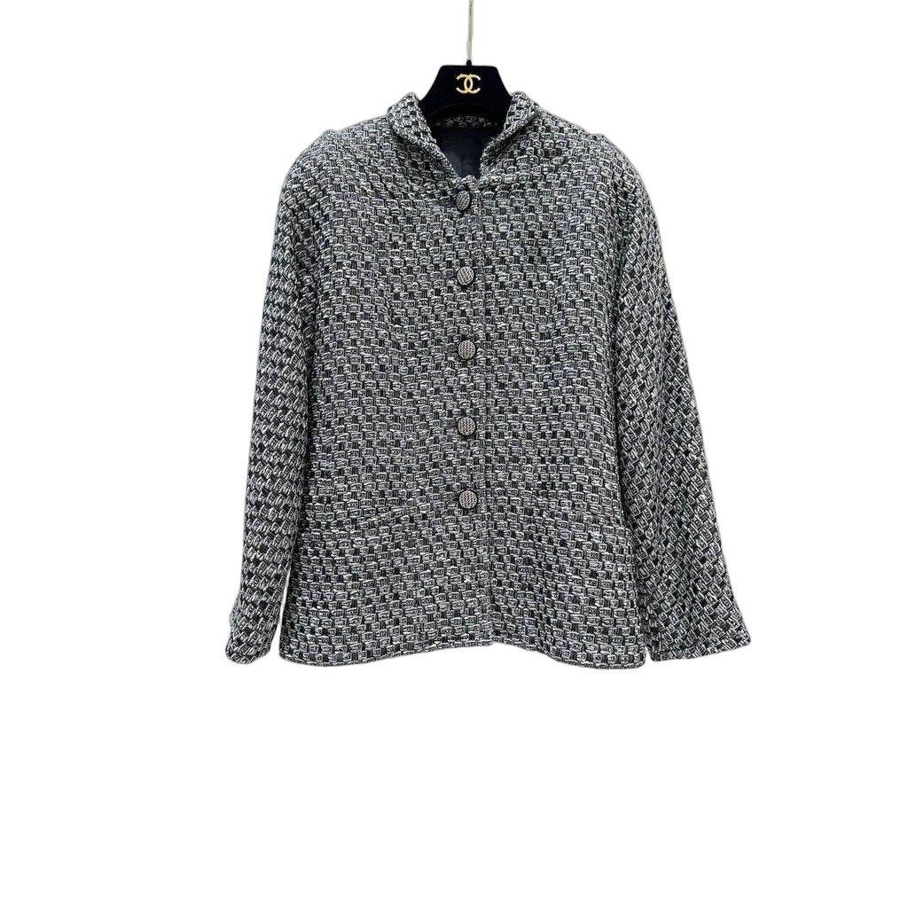 Chanel Chanel 2013 Black White Silver Lurex Tweed Jacket - Size S Pre-owned
