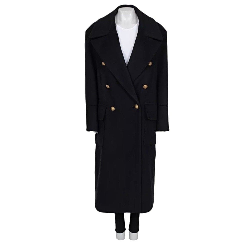 Balmain NWT Balmain Black Wool Cashmere Straight Coat Sz.40/L pre-owned