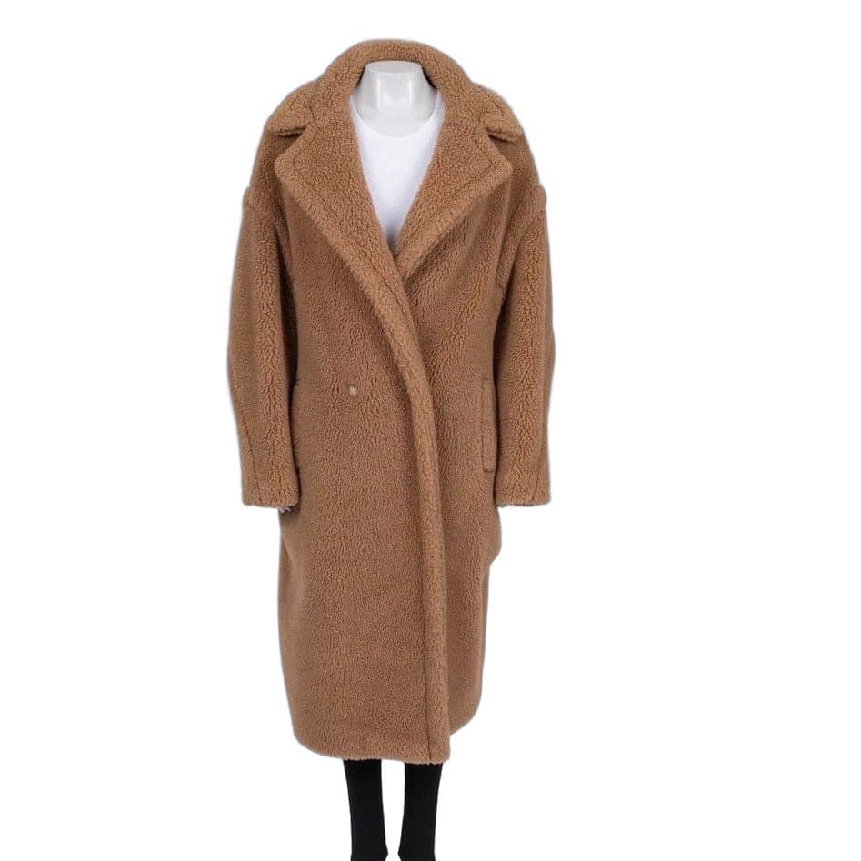 Max Mara معطف تيدي كبير الحجم من الصوف والحرير بلون الجمل من ماكس مارا، مقاس كبير (L)، مستعمل