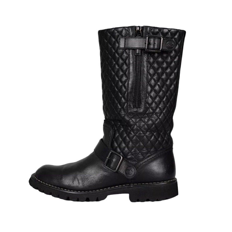 Chanel Chanel Black Quilted Leather Over-The-Knee Boots Sz.39,5 Pre-owned