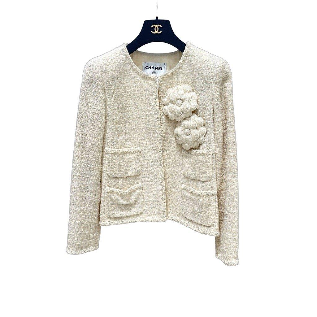 Chanel Chanel Camellia Cream Tweed Jacket Sz.38 pre-owned