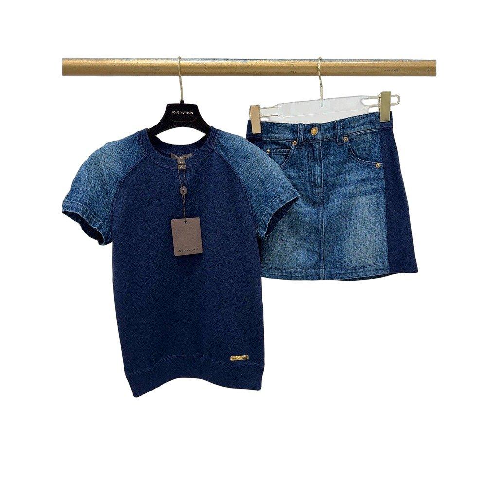 Louis Vuitton Louis Vuitton Wool & Silk T-Shirt with Denim Sleeves Set - XS Pre-owned