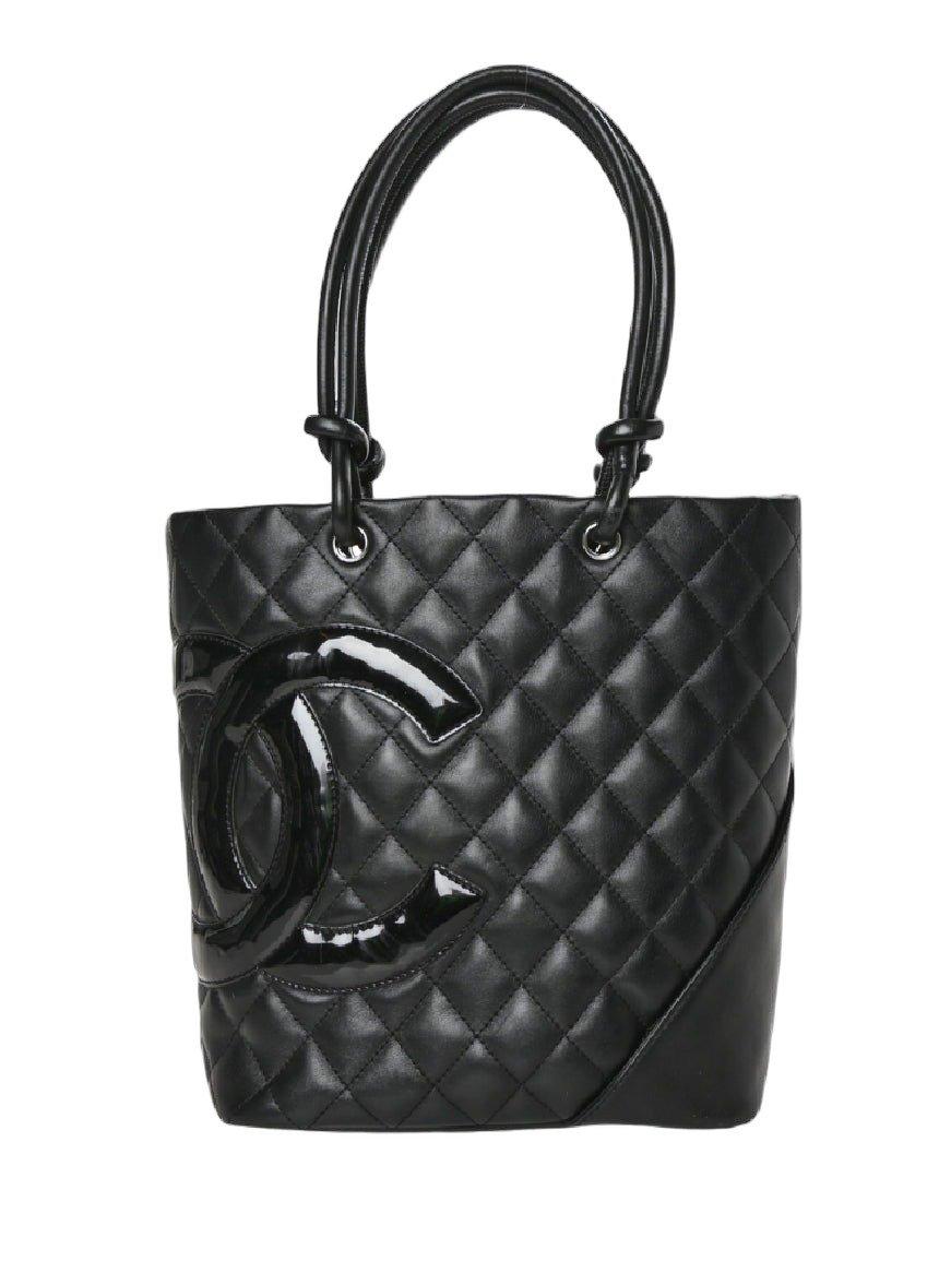 Chanel Black Leather Patent Cambon Line Medium Bag