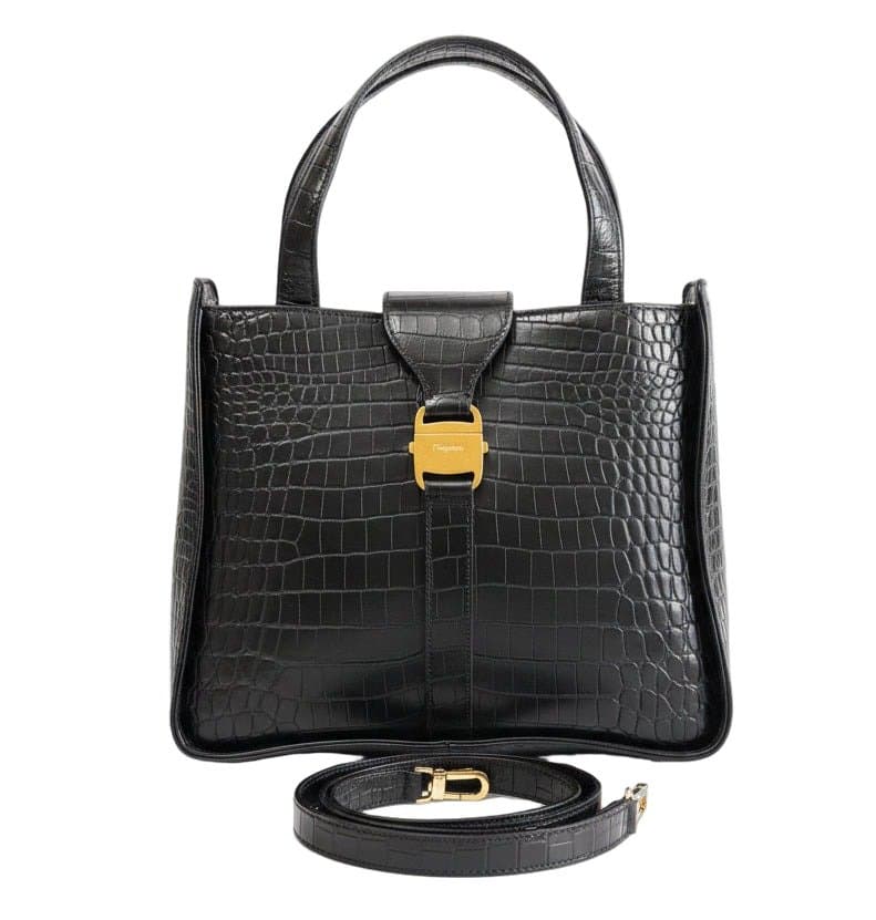 Salvatore Ferragamo Croc Embossed Black Two-way Bag