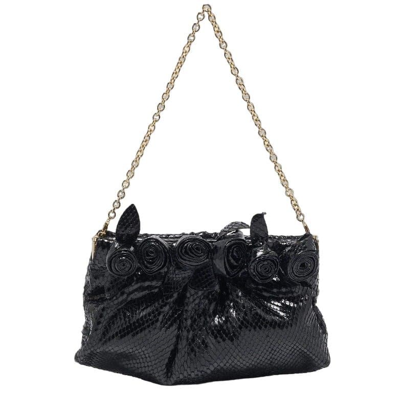 Valentino Garavani Python Leather Fleur Clutch