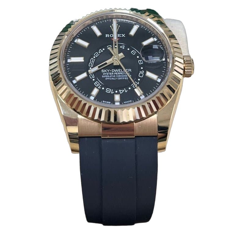 Rolex Yellow Gold Sky-Dweller Watch - Black Index Dial - Oysterflex Bracelet 42mm