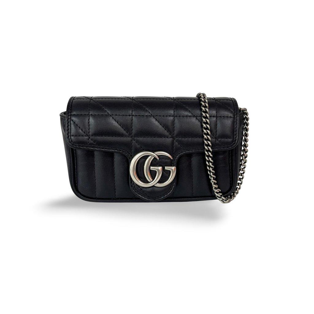 Gucci GG Marmont Matelassé Leather Super Mini Bag Black Silver