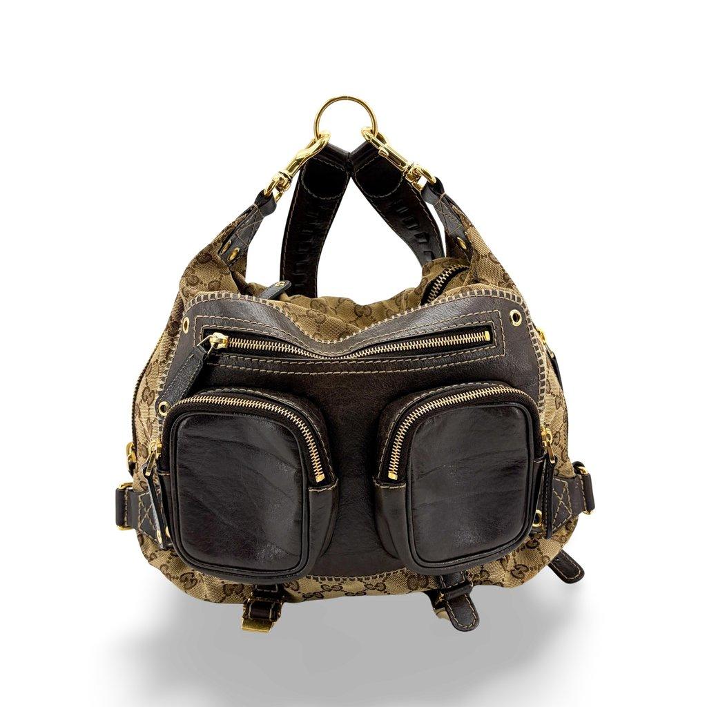 Gucci GG Canvas Dark Brown Leather Multi-Pocket Backpack