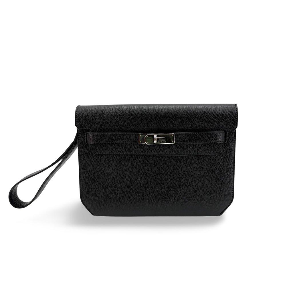 Hermès Kelly Depeche 25 Pouch Black Silver Hardware