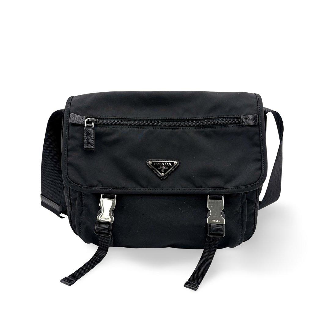 Prada Re-Nylon and Saffiano Leather Messenger Bag Black
