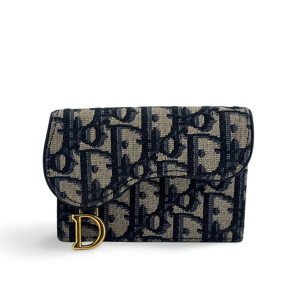 Dior Saddle Flap Card Holder Blue Oblique Jacquard