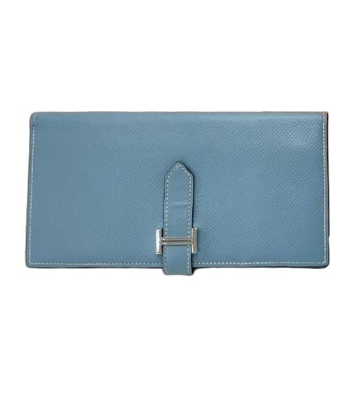 Hermès Bean Long Wallet Epsom & Palladium Hardware Blue France P Engraving