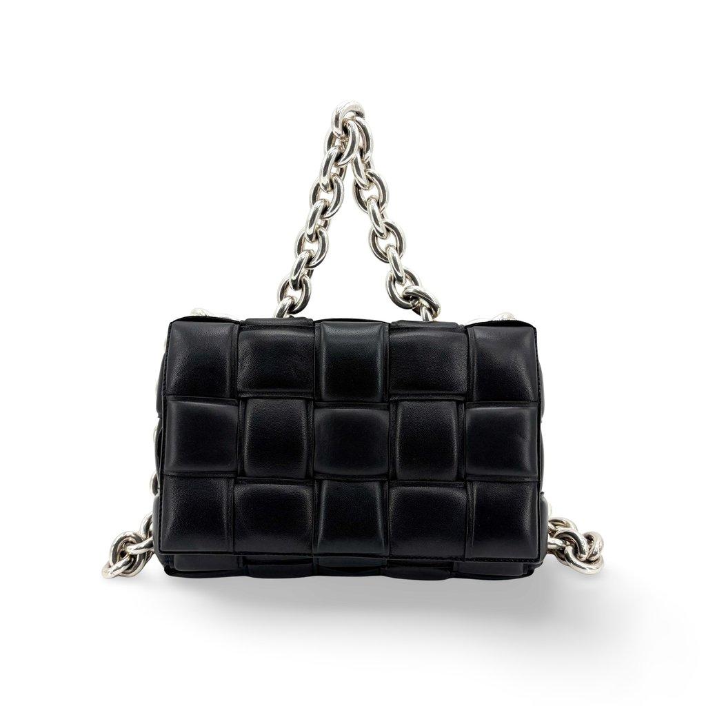 Bottega Veneta Padded Cassette Chain Shoulder Bag Black Silver