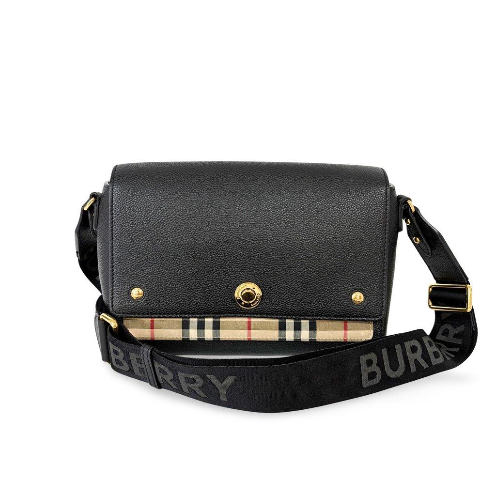Burberry Grainy Leather and Vintage Check Notebook Bag Black