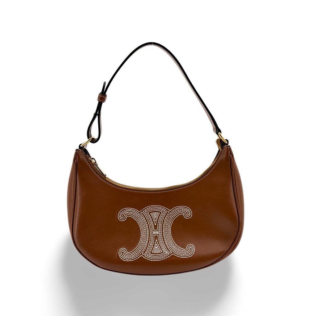 Celine Medium Ava Bag Tan Smooth Calfskin White Triomphe Embroidery