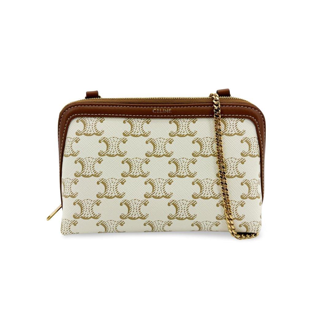 Celine Trionp Canvas White Mini Pouch on Chain