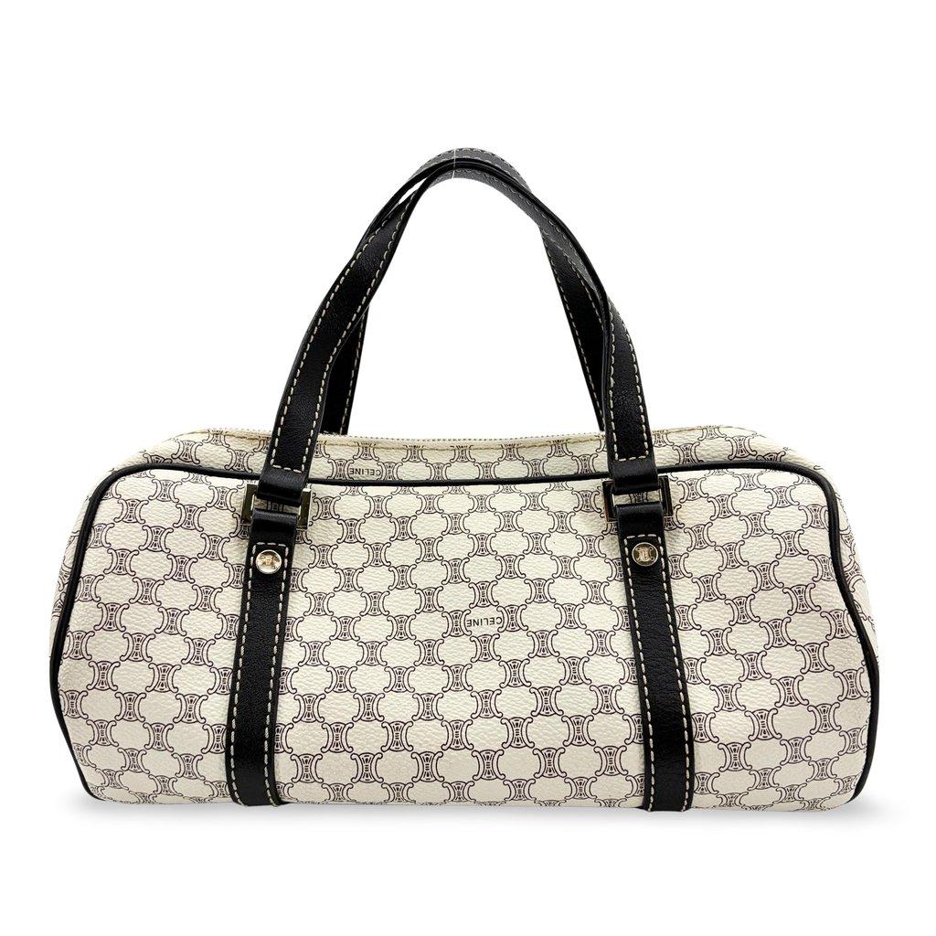 Celine Macadam Triomphe Canvas Barrel Bag White Black