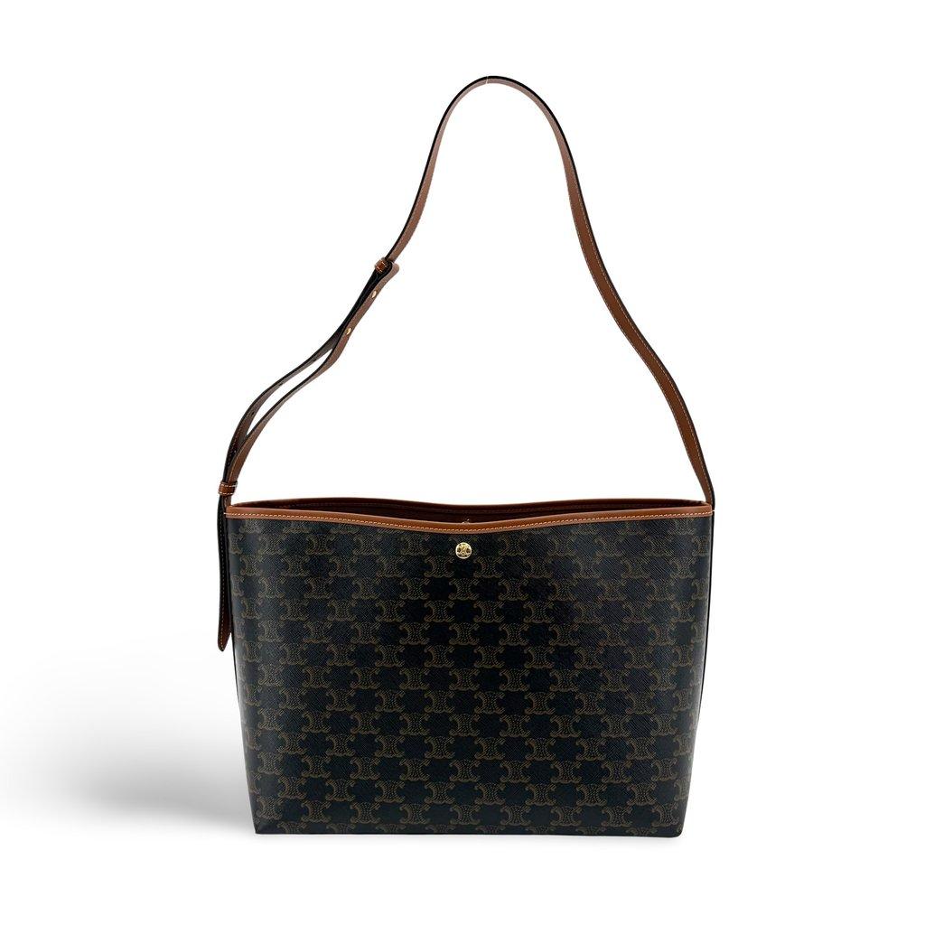 Celine Medium Bucket Bag Trionf Canvas and Calfskin Tan