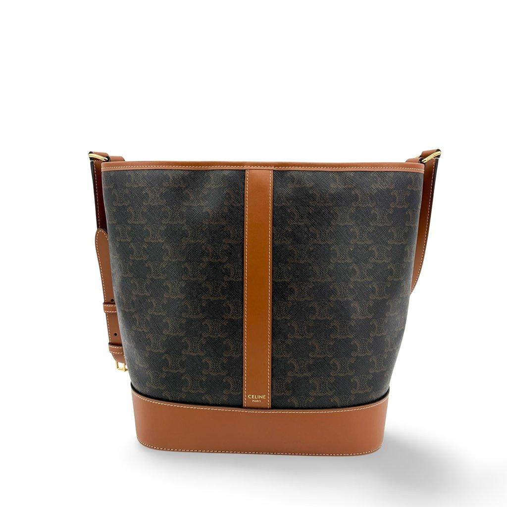 Celine Triomphe Canvas Medium Bucket Bag Tan