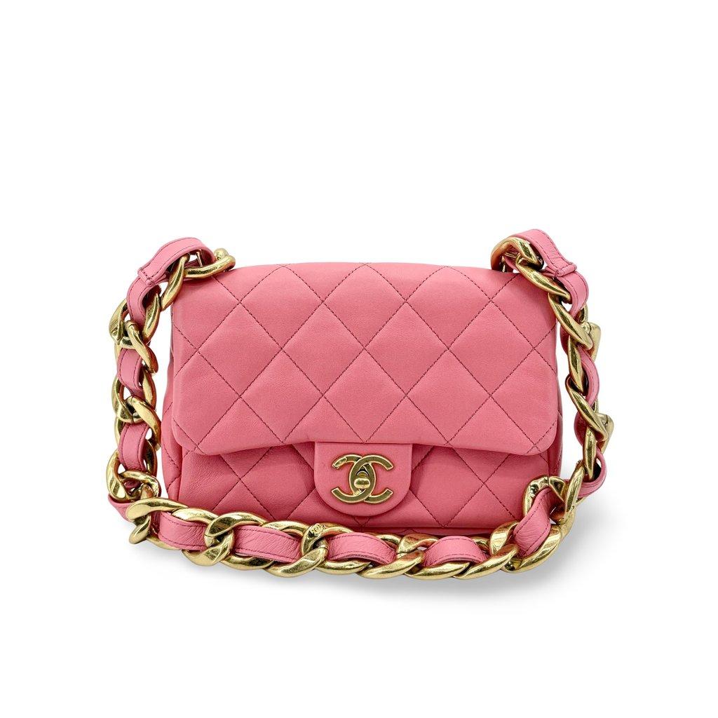 Chanel Pink Quilted Funky Chain Small Flap Bag Gold Metal Internal Chip