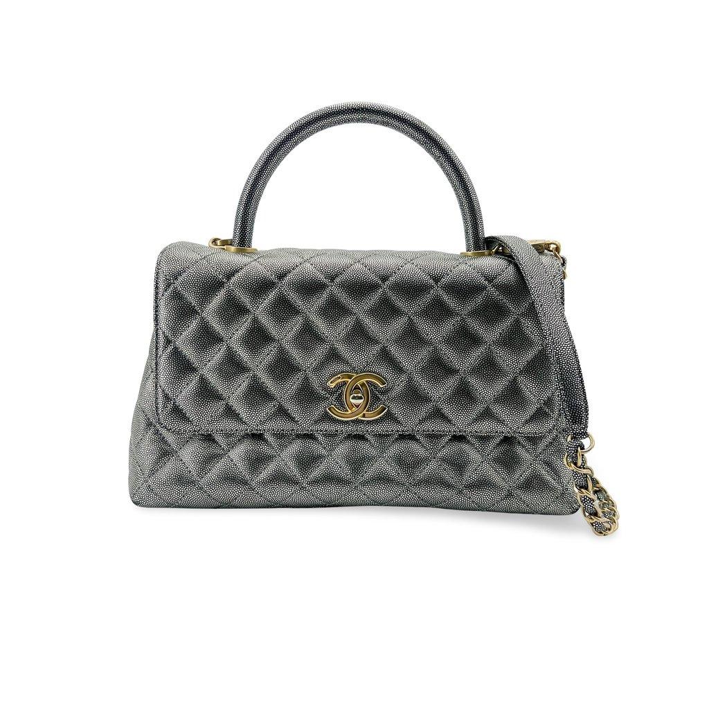 Chanel Small Coco Handle Iridescent Caviar Metallic Grey Gold