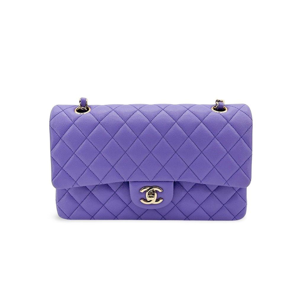 Chanel Classic Flap Bag Medium Grained Calfskin Lavender Purple Gold Hardware