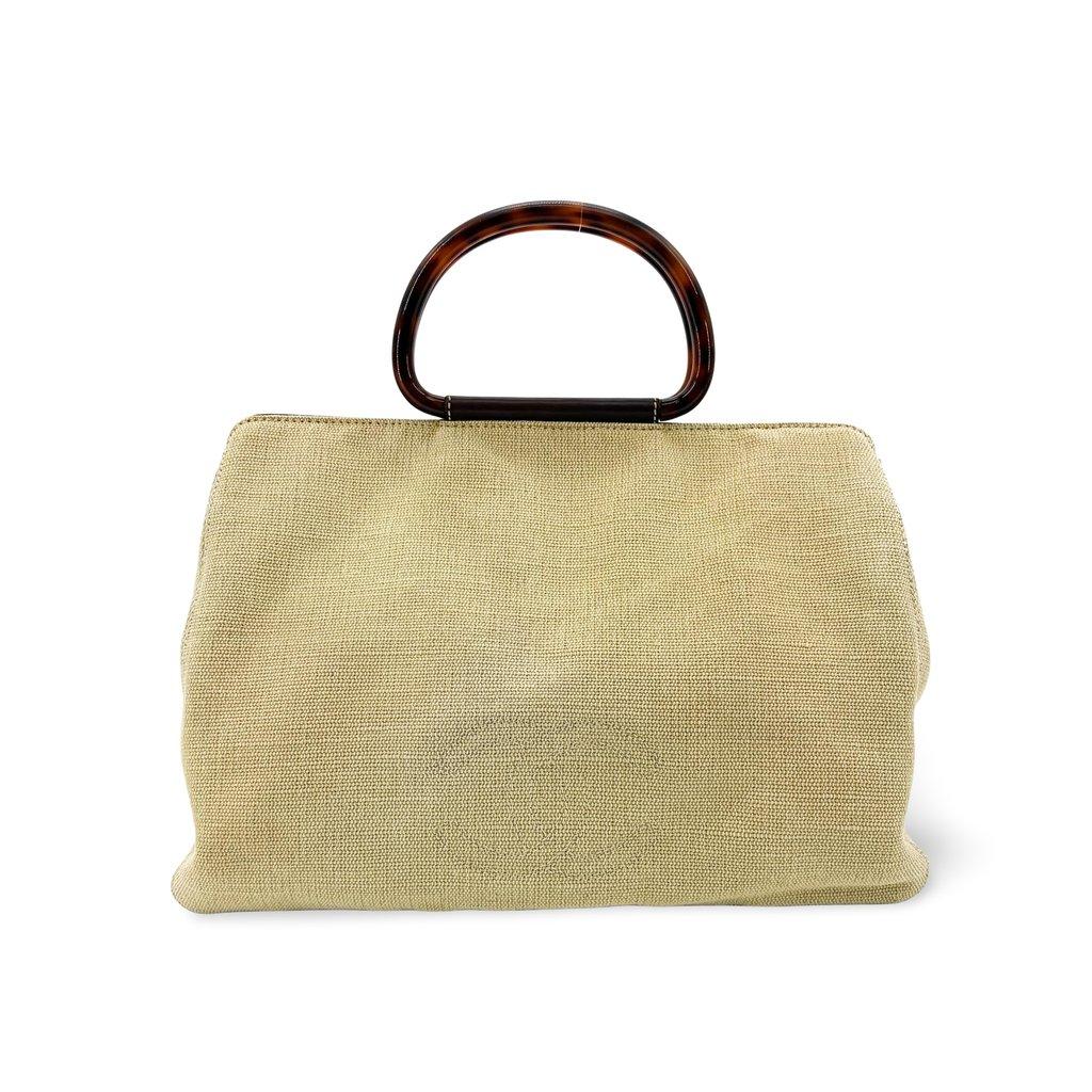 Chanel Celine Vintage Canvas Tortoise Handle Tote Bag Beige
