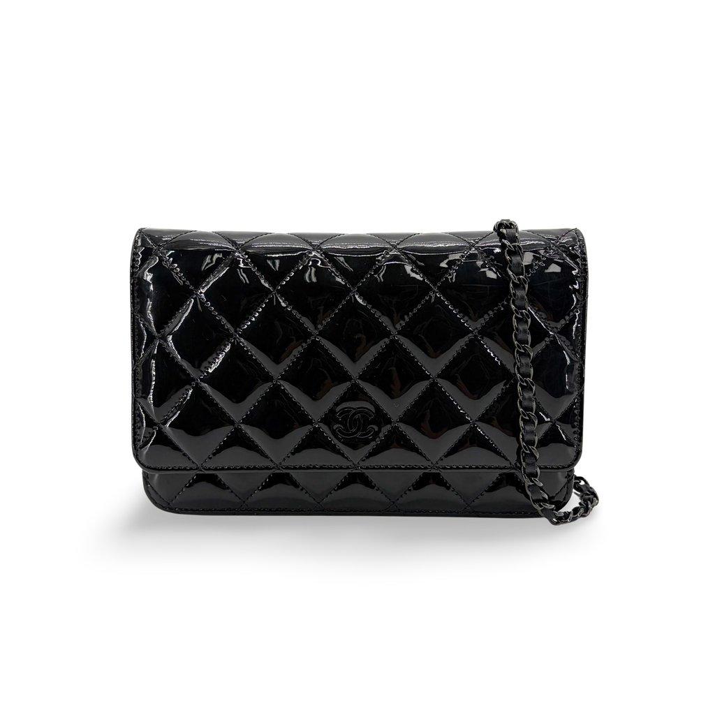 Chanel Quilted Patent Wallet on Chain So Black